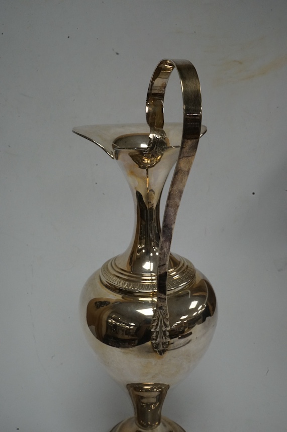 A 20th century continental 925 ewer, of inverted pyriform, height 32cm, loaded. Condition - fair to good